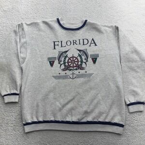 Vintage 1992 Lifestyles Florida Nautical Graphic Sweatshirt Mens XL Gray Marlin